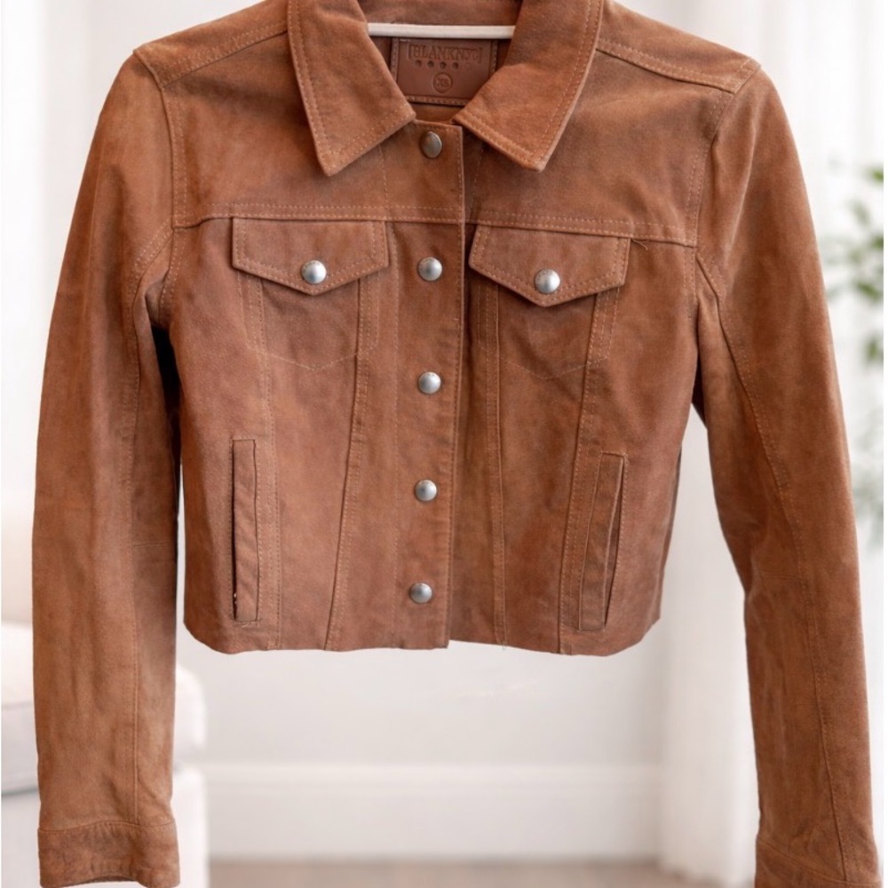 Blank NYC Brown Crop Suede Trucker Jean Jacket